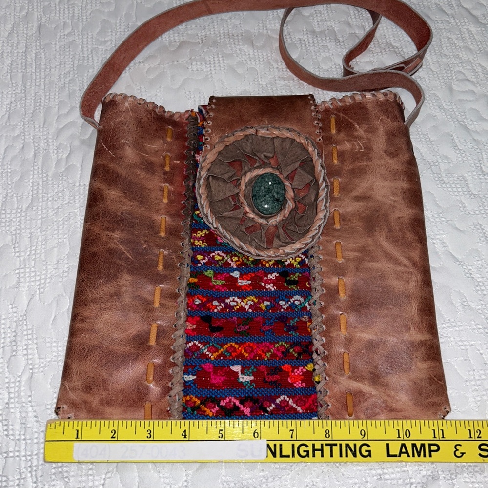 Beautiful Artisan Mayan Huipil Leather Crossbody - Picture 5 of 8